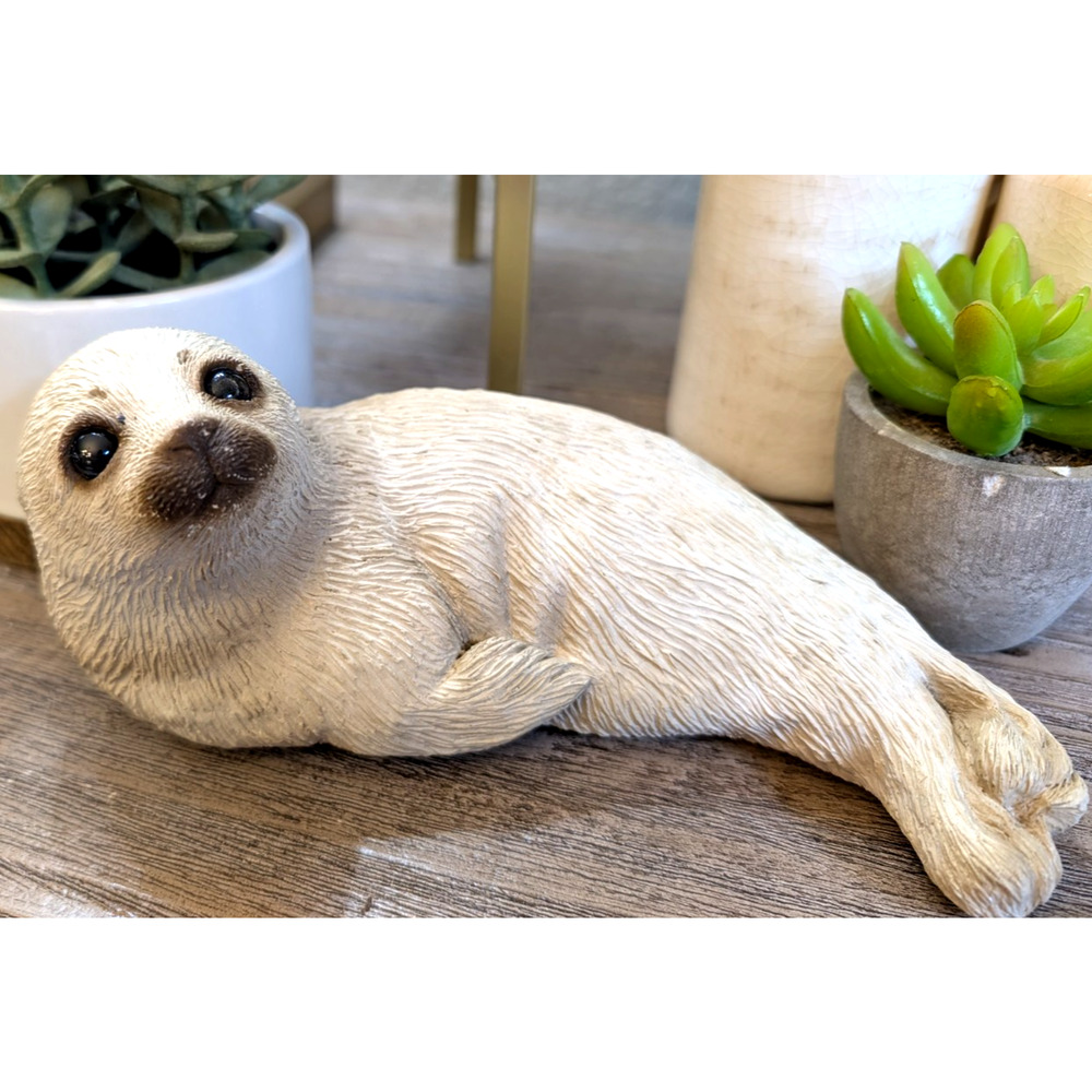 Vintage 1983 Sandicast Baby Seal Figurine Sandra Brue Hand Cast Sculpture Harp